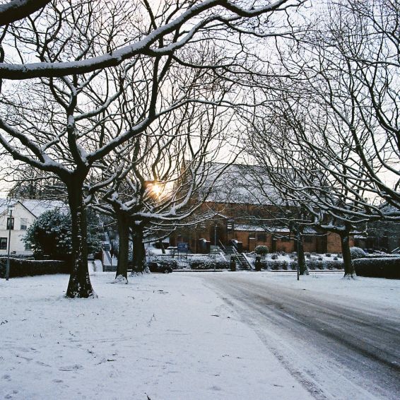 Snow falls in Mosspark, Glasgow
